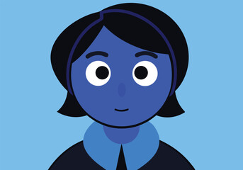 Blue cartoon portrait with big eyes and flat design style