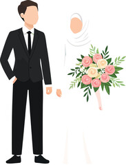 Minimalist Illustration of Muslim Wedding Couple with Floral Elements