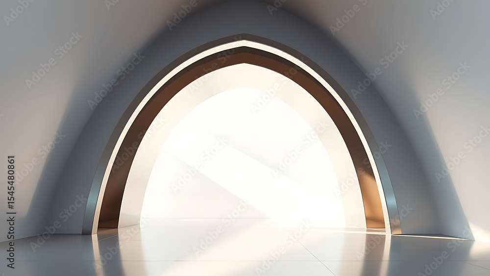 Poster 3d illustration of abstract minimal architecture background geometric architectural with chrome or m