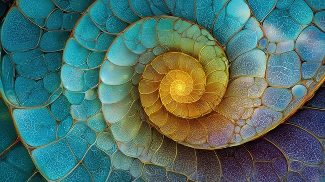 Fototapeta macro photograph of a sea shell voronoi pattern, camera angle is straight on, colorful glass, simplified background backdrop