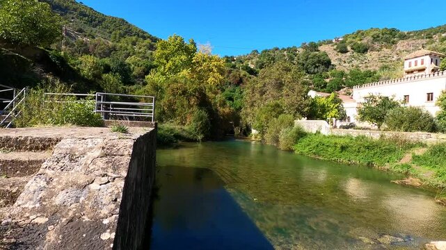 Central San Pascual hydroelectric plant on hiking path to river "Rio Grande" , Yunquera, Spain 
