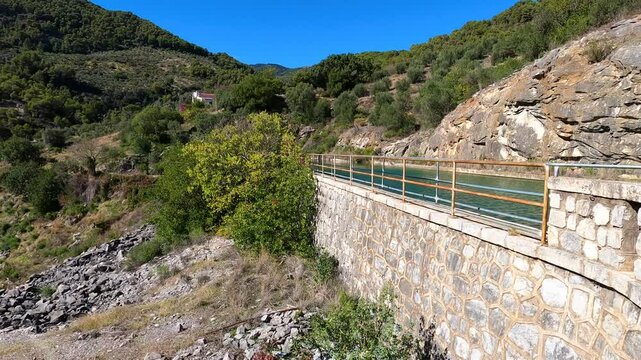 Central San Pascual hydroelectric plant on hiking path to river "Rio Grande" , Yunquera, Spain 