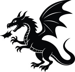 Powerful Black Dragon Silhouette Fierce Mythical Creature Illustration