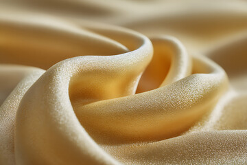 A close up shot of a golden silk fabric draped in soft folds showing light and shadow details nicely