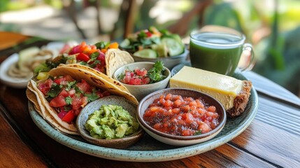 Colorful Variety Of Tacos And Healthy Food Items On A Plate