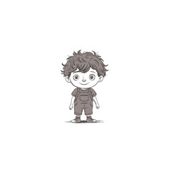 Boy Character in Sepia Tones Vector