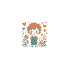 Boy with Heart Background Vector