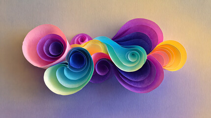 Abstract paper art featuring vibrant colors and swirling shapes on a textured background surface view