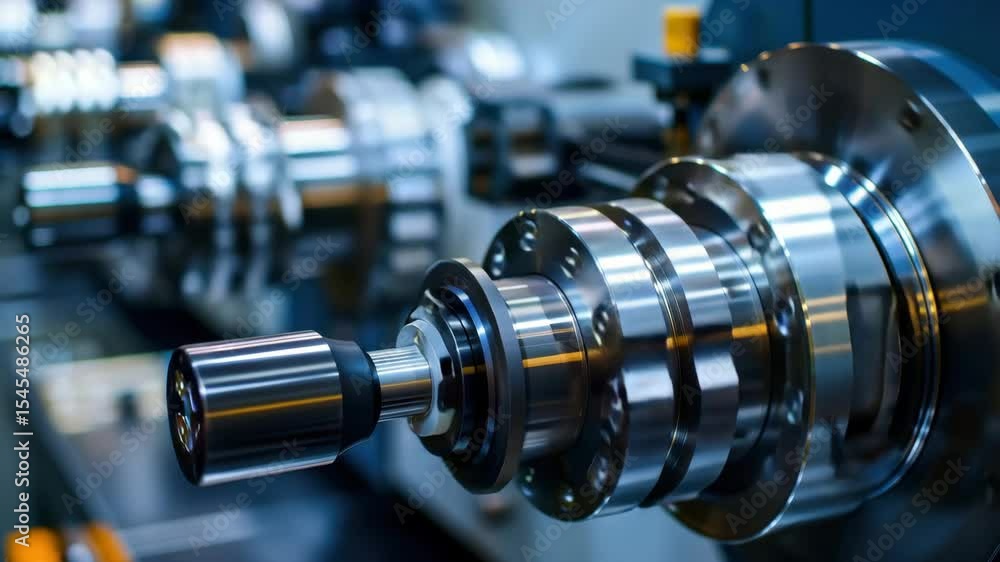 Aufkleber close-up of advanced machinery in a precision workshop showcasing intricate metal components and hig