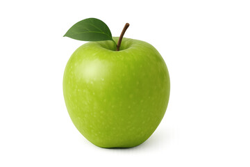 Fresh green apple with leaf, crisp juicy fruit isolated on transparent background