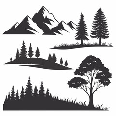 Landscape Silhouette Sheet Vector Set on White Background