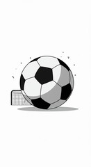 Obraz premium Stylized soccer ball in flatminimalist design over a white background. Soft shadow and simplified details of classic black-and-white seams. 