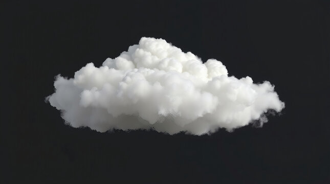 A single, fluffy, cumulus cloud floats against a stark, dark, and moody black background.