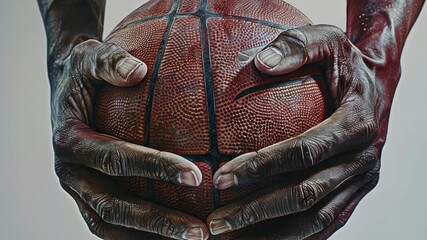 Hands gripping a basketball, showcasing athletic strength and focus in high definition 4K quality