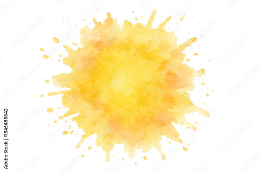 Poster bright yellow watercolor splash spreading dynamically, creating textured artistic effect with transp