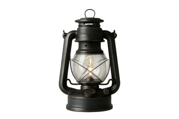 Old, lit kerosene lantern isolated on transparent background, creating a nostalgic and atmospheric image