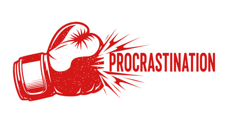 boxing glove punching a procrastination, time management illustration