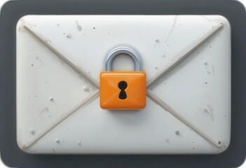 Cybersecurity awareness best practice concepts. A white envelope icon with a small orange padlock on it, symbolizing secure or protected email communication.