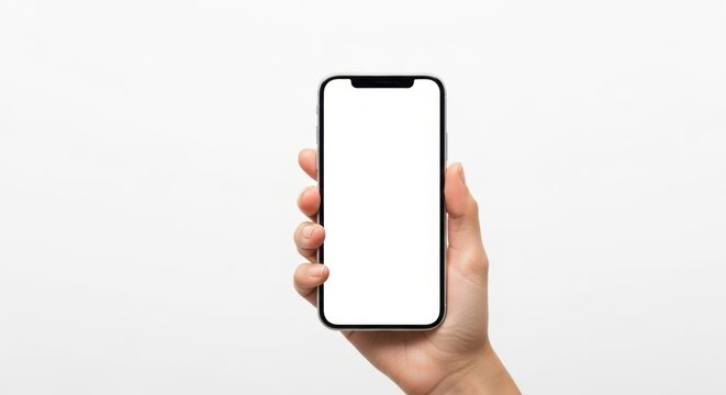 Mockup de telefone na m&atilde;o isolado em fundo branco para projetos de design.