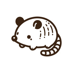 Adorable cartoon armadillo illustration, simple line art, dark brown, white background.