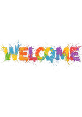 Colorful splash text "WELCOME" on transparent background. Artistic and vibrant typography for greeting and decoration