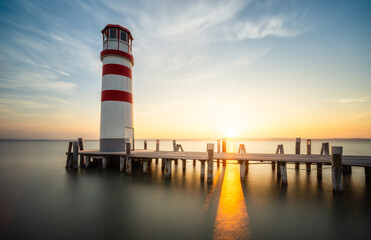 Lighthouse at sunset in Podersdorf, Austria