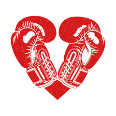 boxing gloves forming a heart shape vintage grunge texture illustration