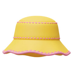 Yellow Wide-Brimmed 3D Hat with Pink Edging and Wavy Brim on White Background