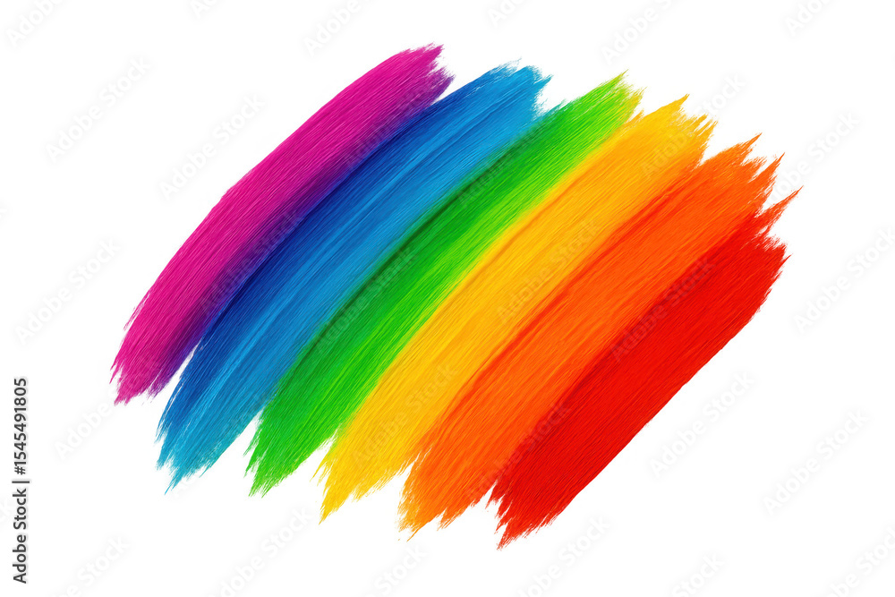 Poster brush strokes creating a vibrant rainbow on a transparent background, perfect for enhancing various 