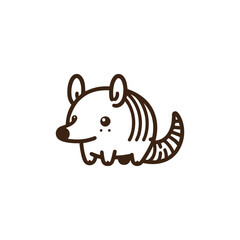 Cute cartoon illustration of an armadillo, stylized and outlined in brown.