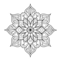 Black and white vector floral design illustration with ornamental plant and leaf elements. mandala style