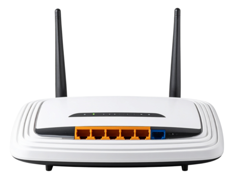 WiFi router glowing with signal bars isolated on transparent background PNG - Powered by Adobe