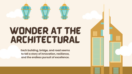 Fototapeta premium Green and Brown Illustrative Culture Travel Presentation Featuring Dubai Landmarks