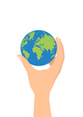 Earth in human hand on white background stock illustration