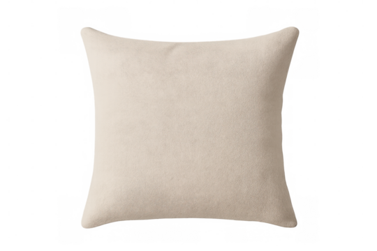 Close-up of a soft, beige pillow isolated on a transparent background, perfect for adding a touch of comfort to any design