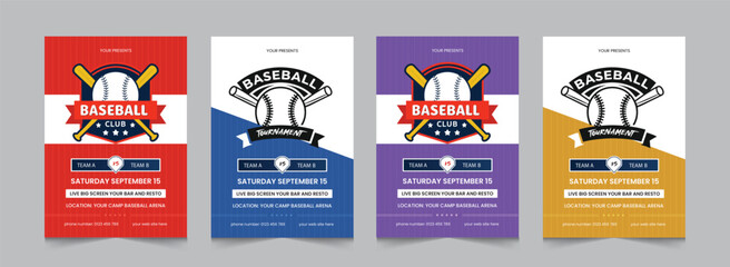 Baseball flyer design template. Baseball Tournament Poster Layouts. Sports Event Poster Layout