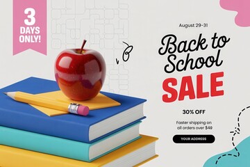 Back to School Sale with books and apple.