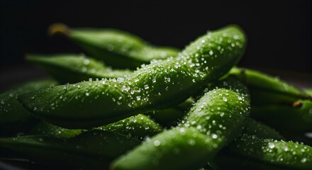 Fresh Edamame Pods Sprinkled with Salt Crystals in Dramatic Lighting
