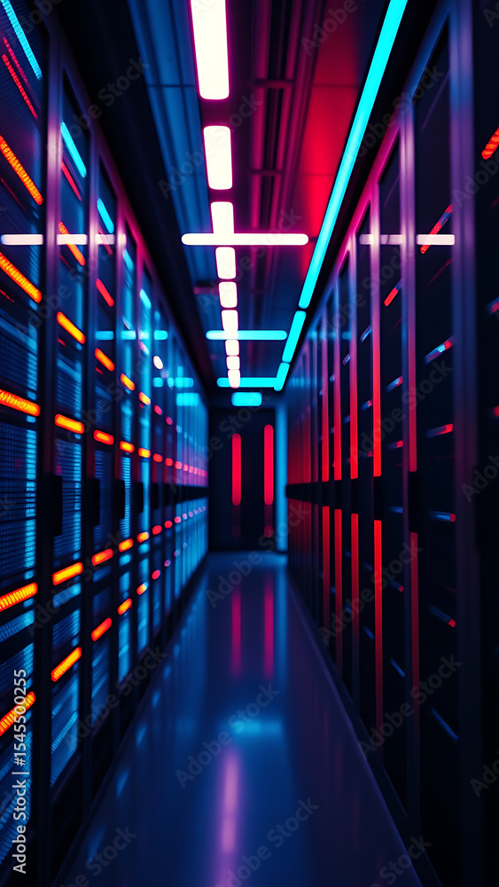 Aufkleber abstract glowing data center corridor with colorful lines vertical