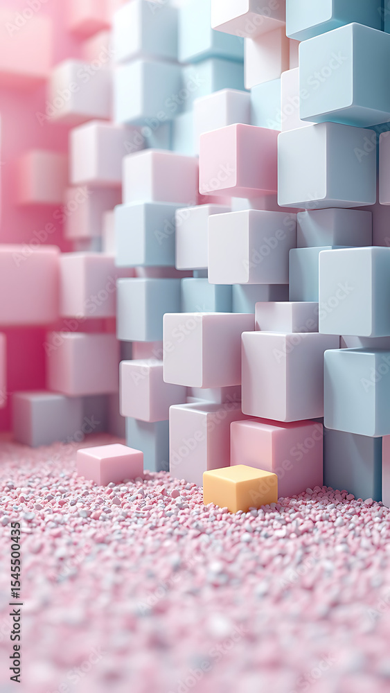 Aufkleber abstract 3d rendering of pastel colored cubes and granular texture vertical