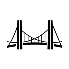 Simple black and white silhouette of a suspension bridge.