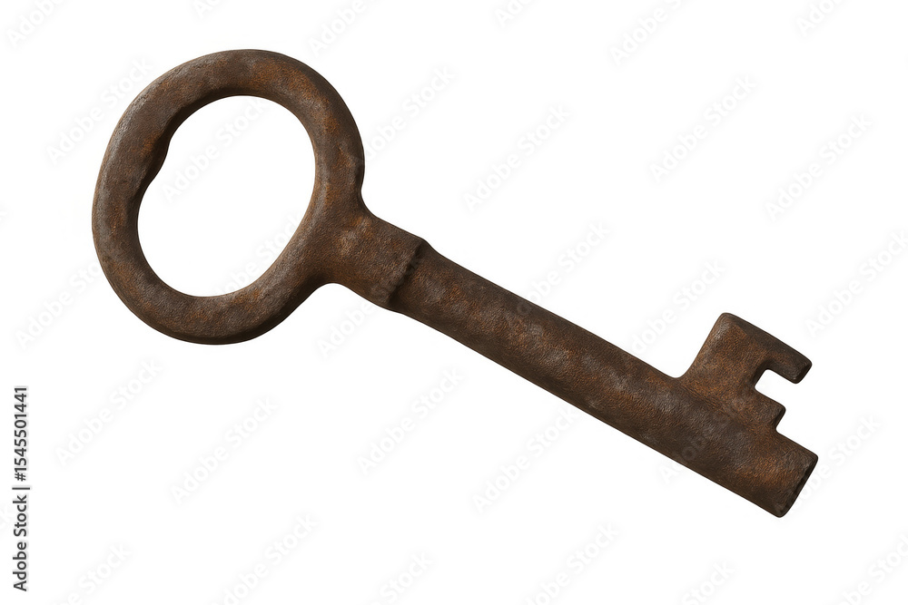 Poster close-up of an old rusty key, showing its intricate details and isolated on a transparent background