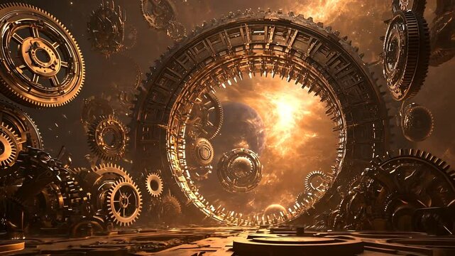 Vast, intricate, golden, mechanical space station