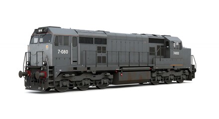 Fototapeta premium Gray diesel locomotive isolated on white background