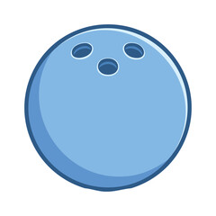 A blue bowling ball with three finger holes, ready to hit the pins