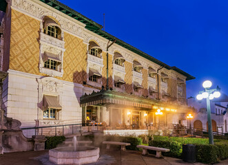 Night exterior view of the Fordyce Bathhouse Visitor Center And Museum