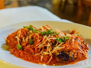 Close up shot of Italian style Spaghetti in the Brick House Grill of Hot Springs