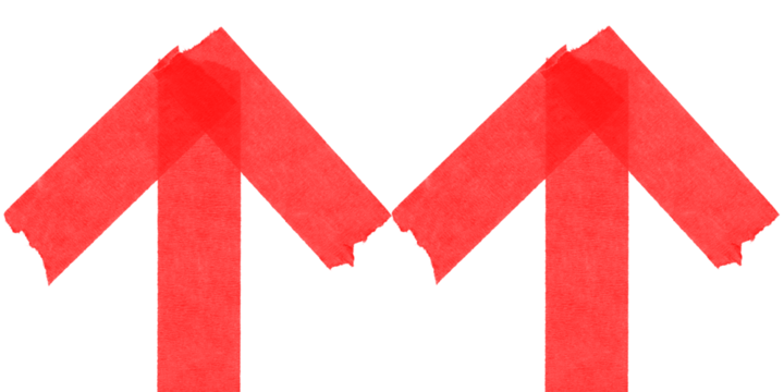 Red arrow pointing up made of tape – symbolic upward movement or progress concept with tape texture for growth, direction, business improvement, or leadership visuals

