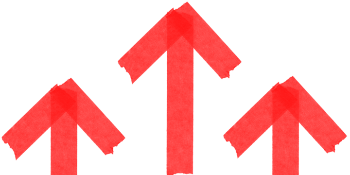 Red arrow pointing up made of tape – symbolic upward movement or progress concept with tape texture for growth, direction, business improvement, or leadership visuals

