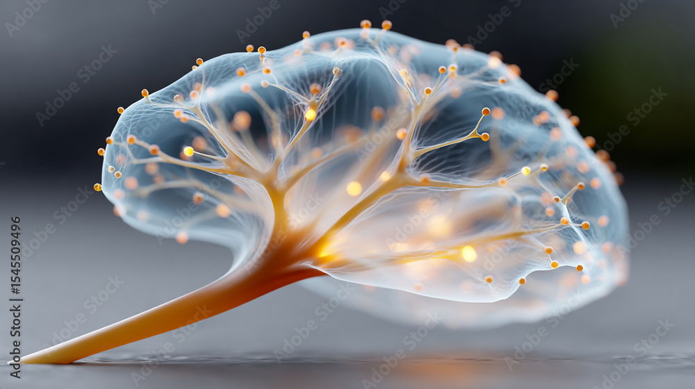 Aufkleber translucent brain structure with orange nodes and glowing connections on a gray surface